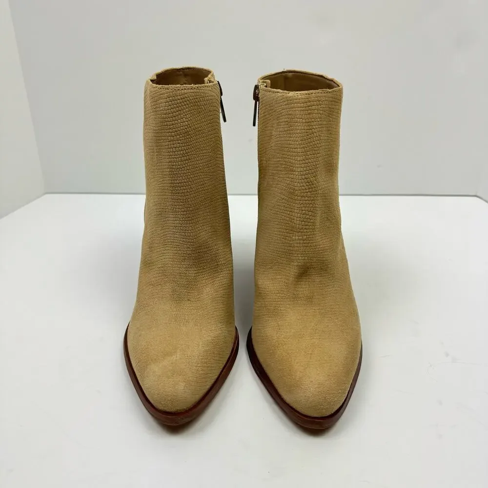 NEW Vince Camuto Paitrilla Tan Suede Snake Skin Print Zip Up Bootie Ankle Boots